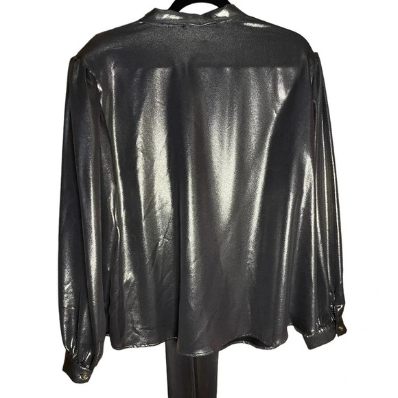 ELOQUII Women's Silver Gold Bronze Metallic Bow Long Sleeve Blouse Size 20 NWT - Picture 9 of 10